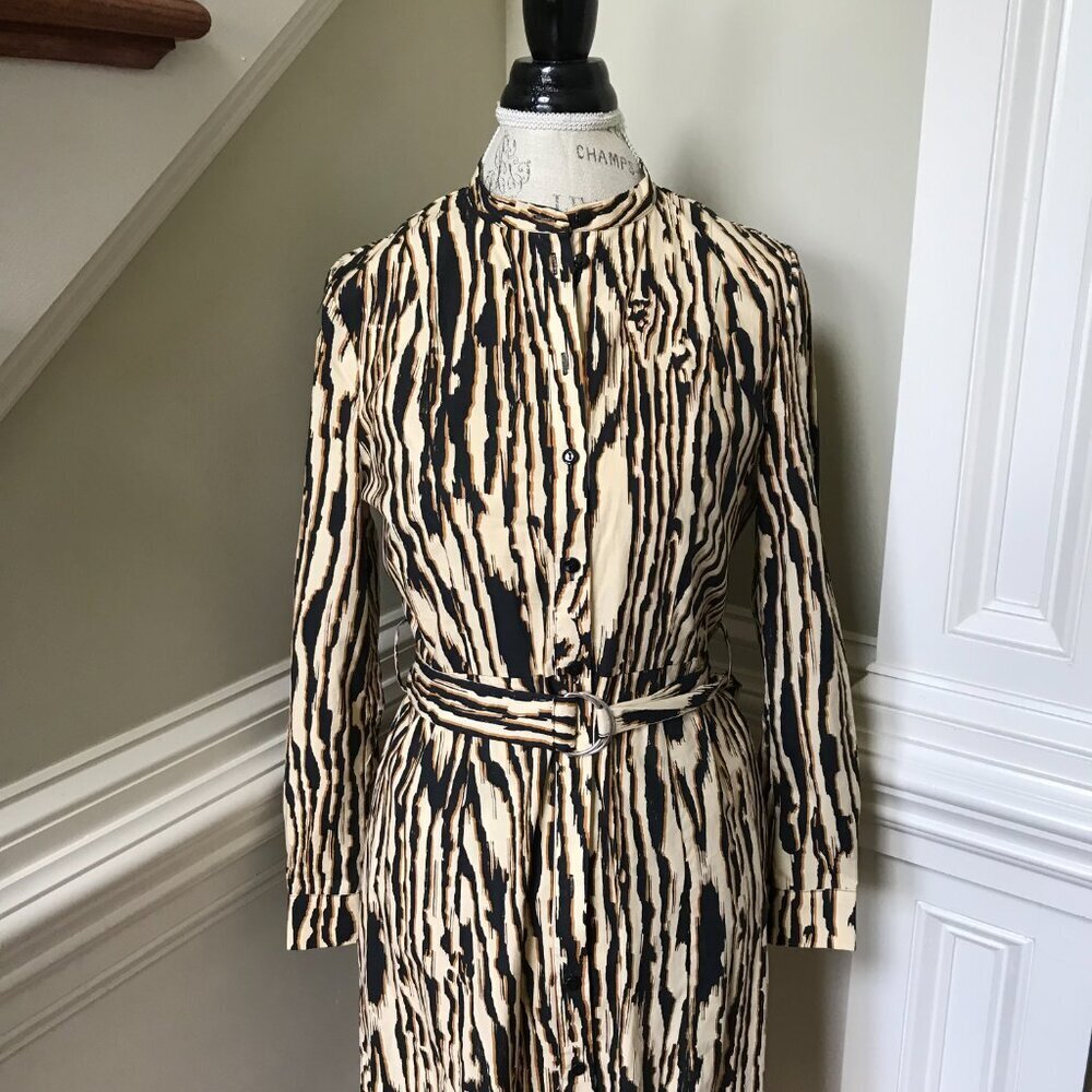 Baum und Pferdgarten Shirt Dress Womens 38 Small Black Tan Tiger Print Midi Boho - Picture 5 of 12